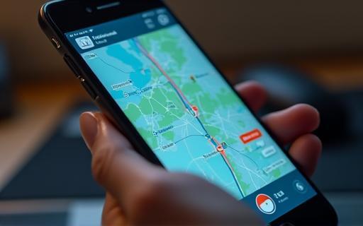 Smartphone with real-time food delivery tracking map